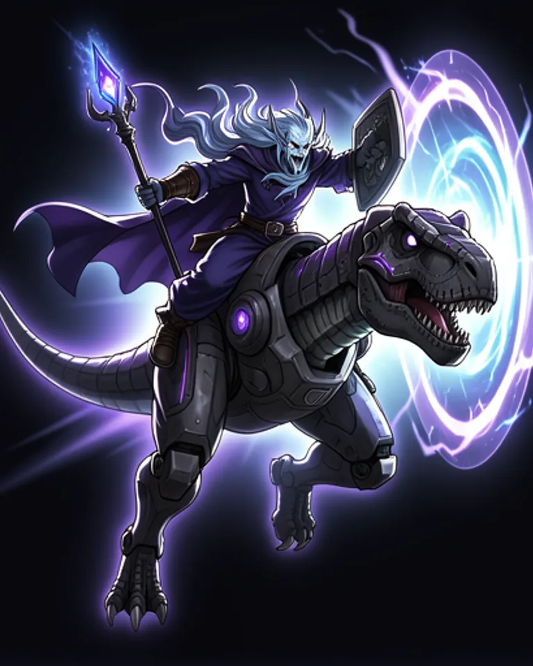 Portrait of Lich god mage on robo trex