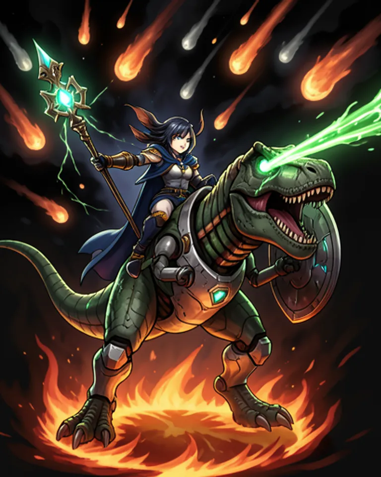 Portrait of Acid armord mage on magical trex
