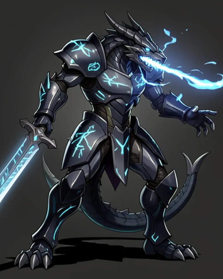 Portrait of Mecha dragonkin knight hybrid of D