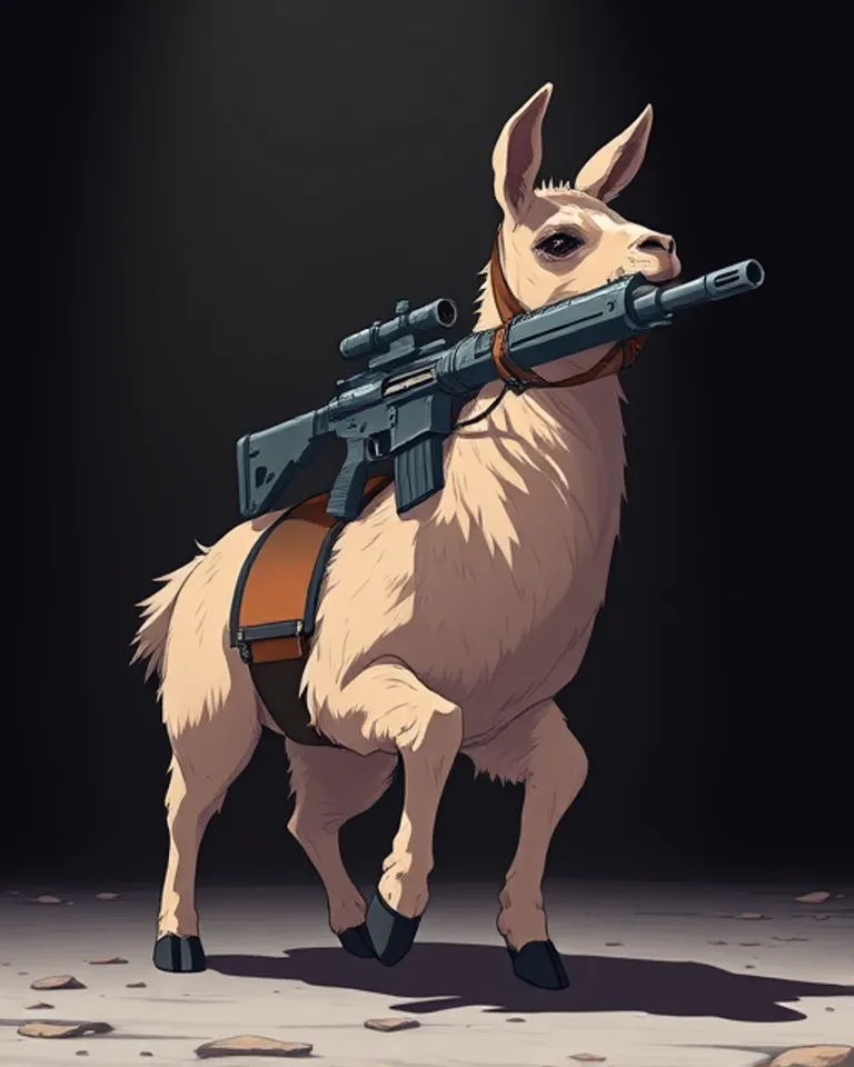 Portrait of Horace the machine gun llama