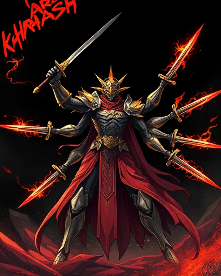 Portrait of Kharasch, God of 10 swords.