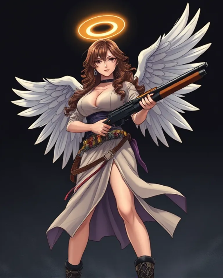 Portrait of Shootael the angel with shotgun