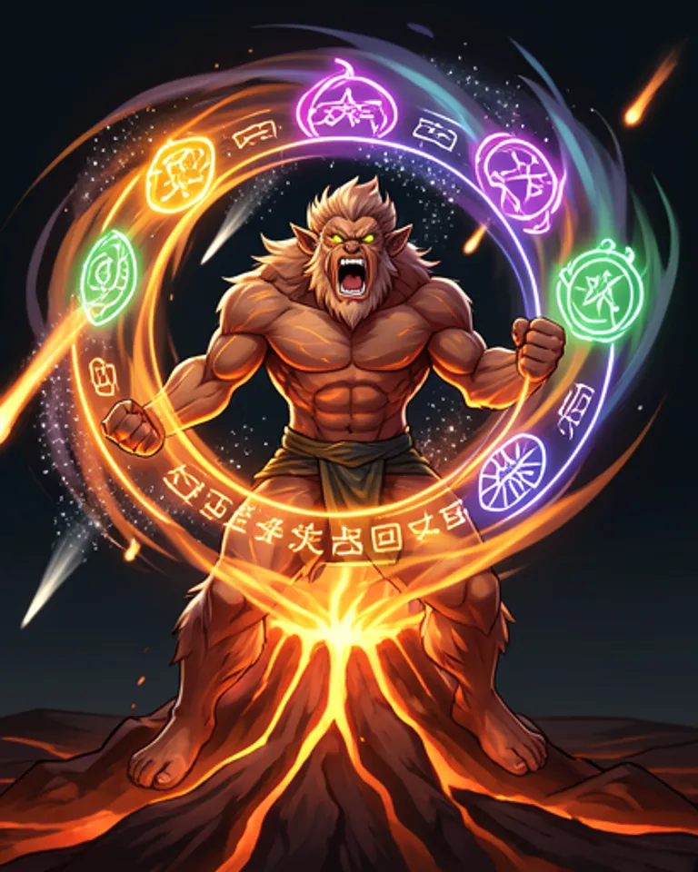Portrait of Shielded 4-elemental volcano god