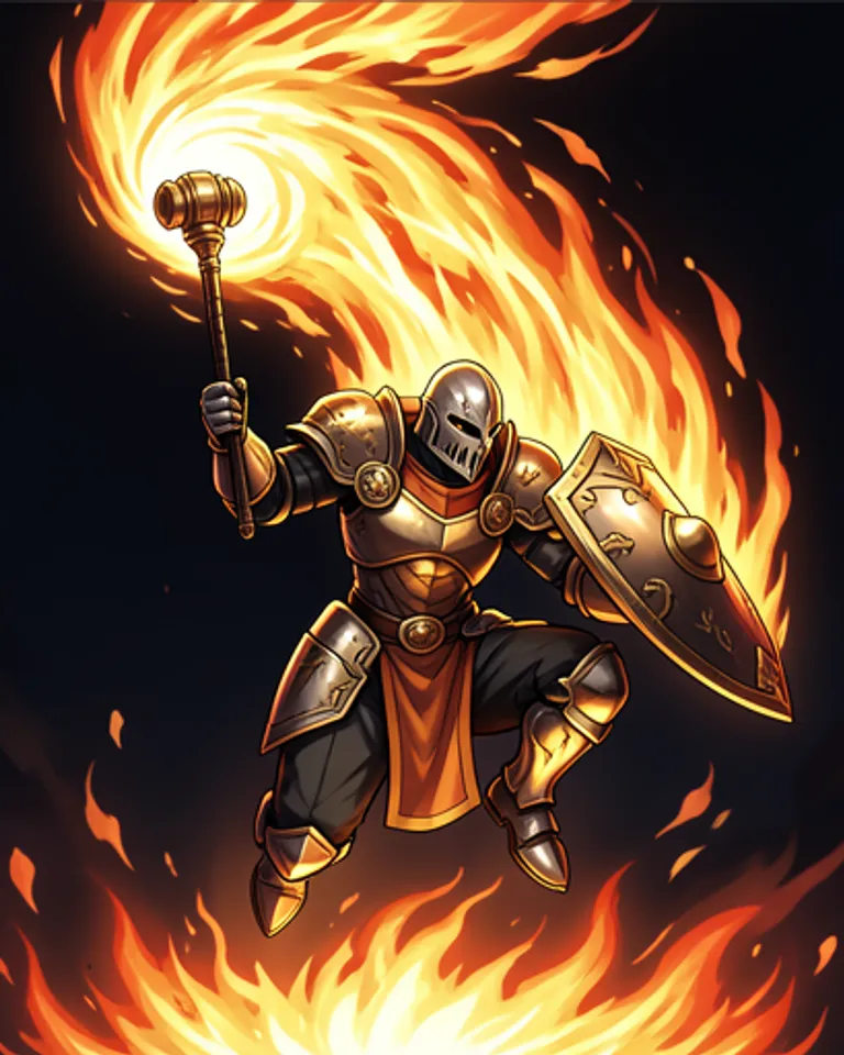 Portrait of armoured cleric casting holy wave 