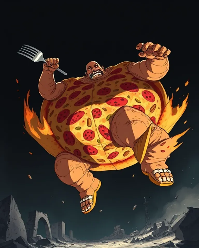 Portrait of the giant living pizza