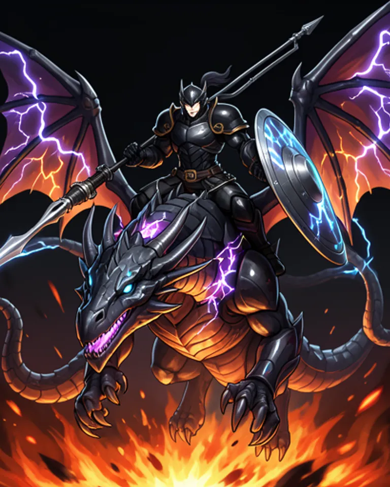 Portrait of Armored warlord on cyber dragon