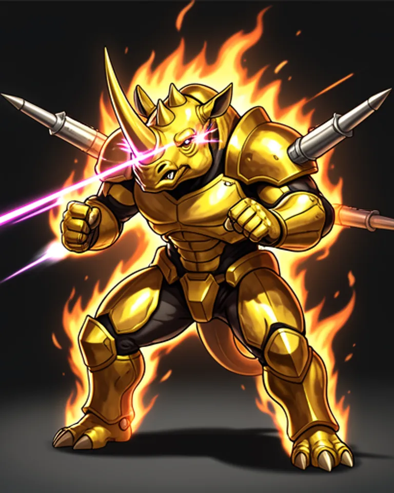 Portrait of Charging Teleporting Gold Rhino