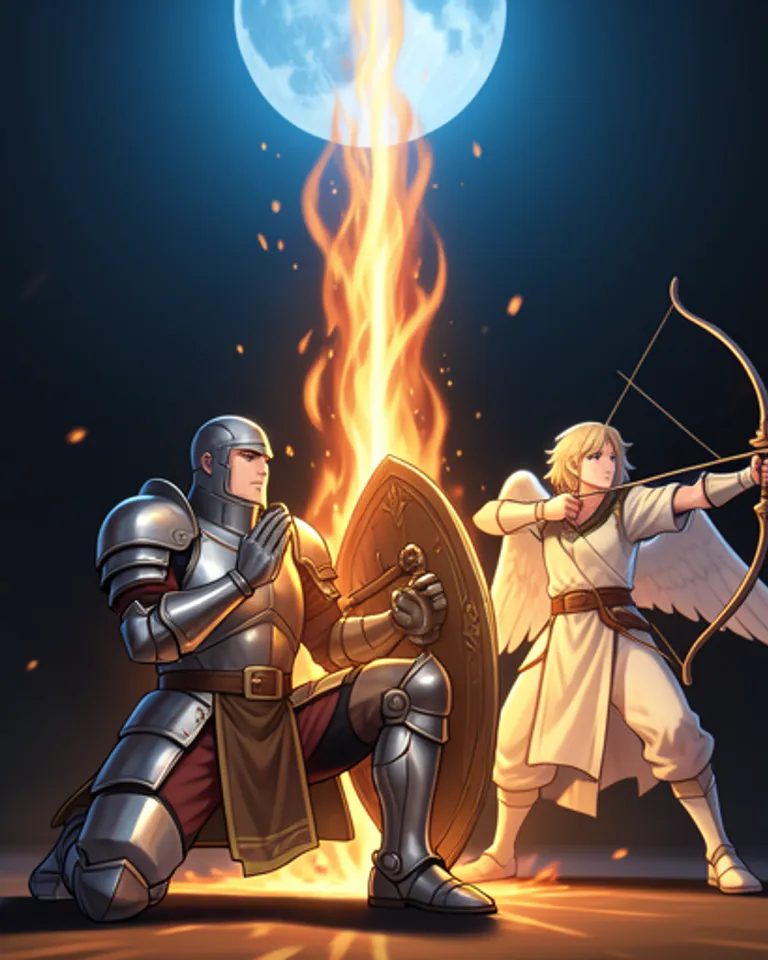 Portrait of Armoured cleric casts pillar spell