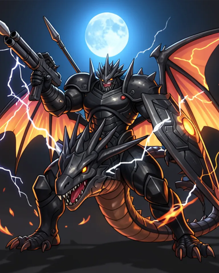 Portrait of Cyberdragon riding shield fighter