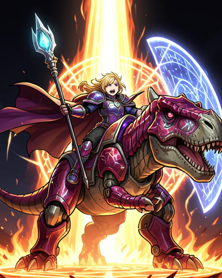 Portrait of Armoured mage on glyph acidic trex