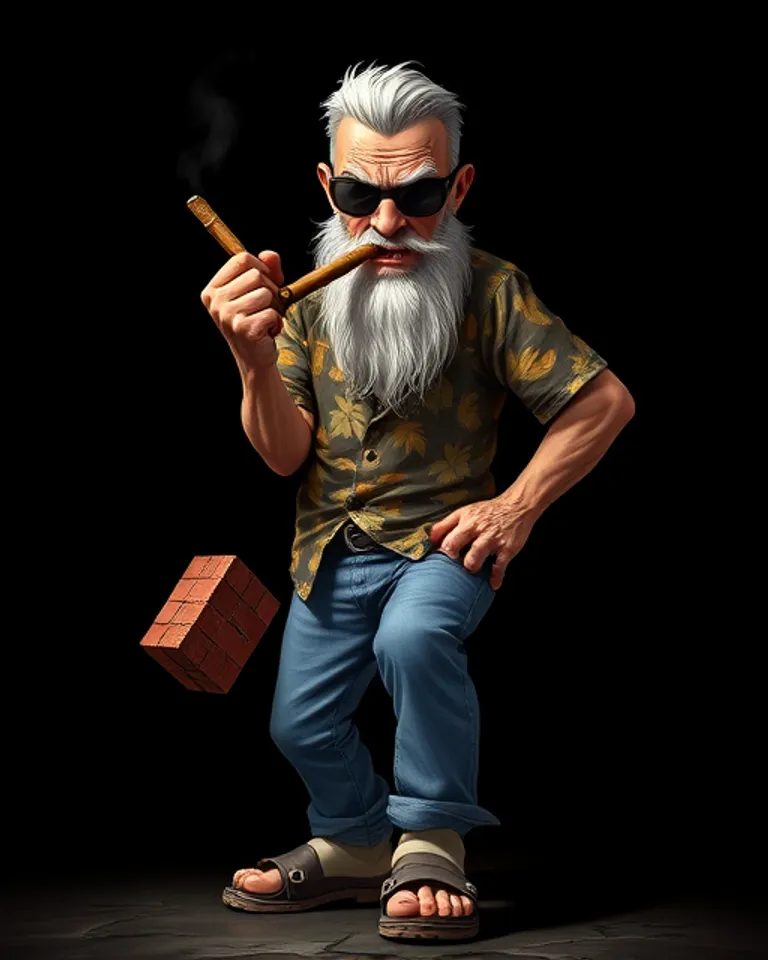 Portrait of Angry old man an with a brick