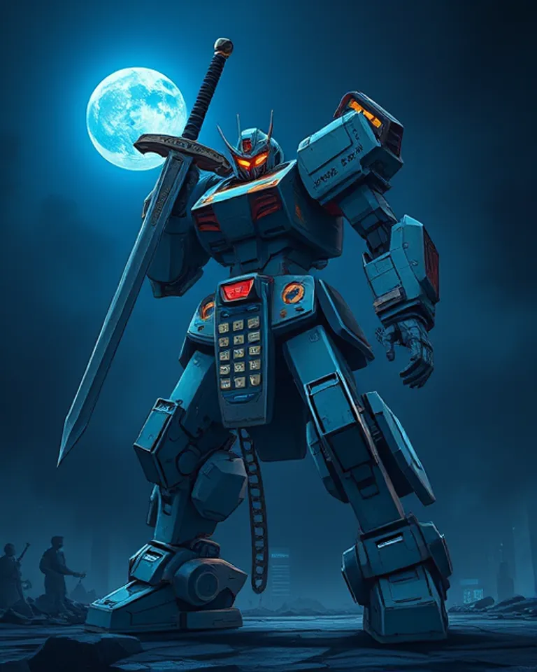 Portrait of Mech made of Old Nokia 3310 Phones