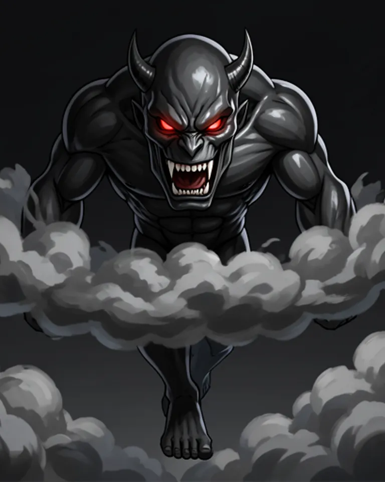 Portrait of Metal eyes&fangs in cloud. legless