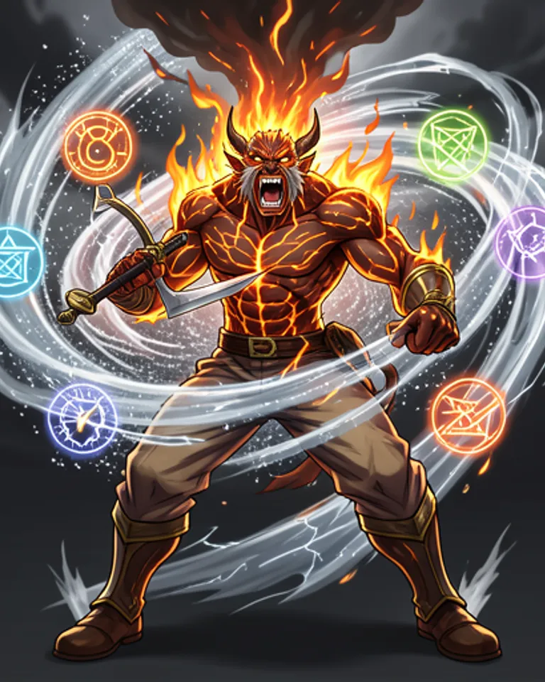 Portrait of Elemental god, volcano whirlwind 