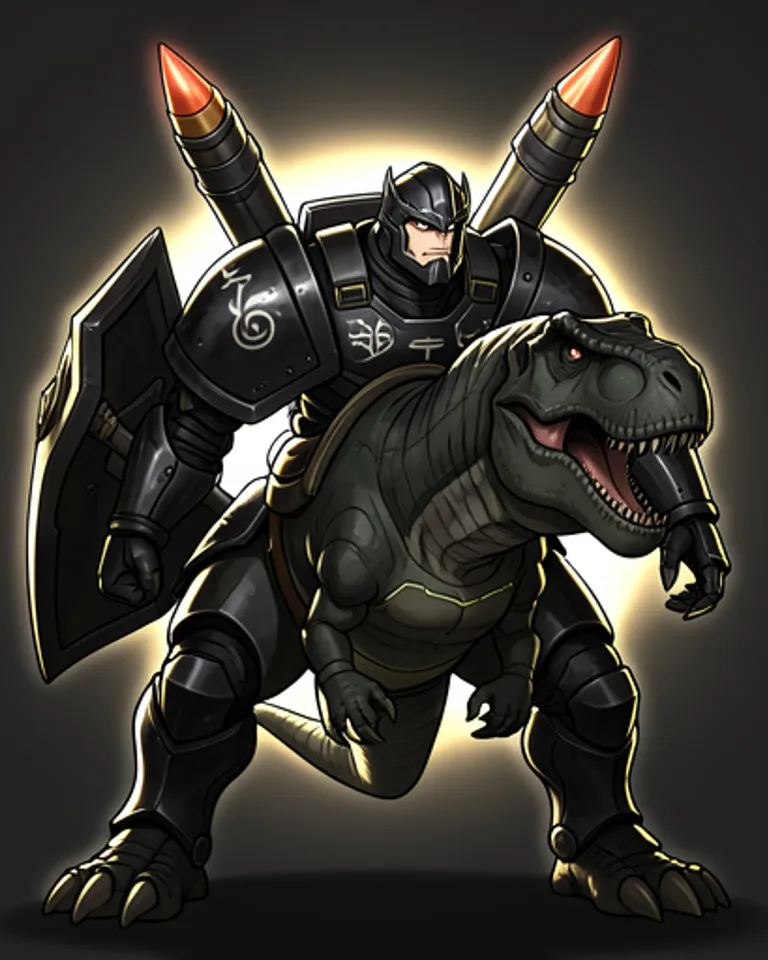 Portrait of Armoured, trex riding, phalanx