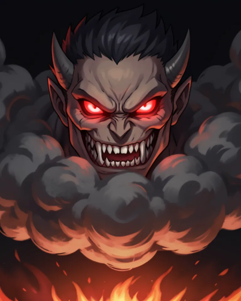 Portrait of Red eyes & teeth in cloud.no legs