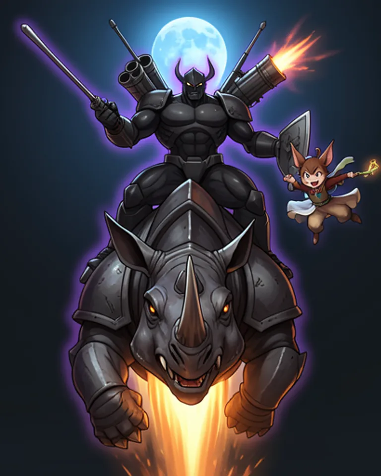 Portrait of Armoured titan on rocket rhino