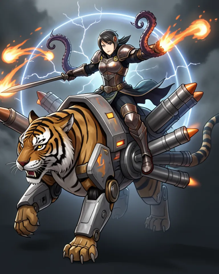 Portrait of Armored mage riding robot mount