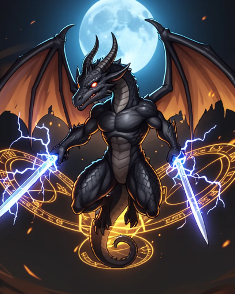 Portrait of Dual Wielding Magic Dragon